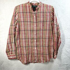 Lauren Ralph Lauren Plaid 100%‎ Linen Mandarin Collar Shirt Western Country Sz S